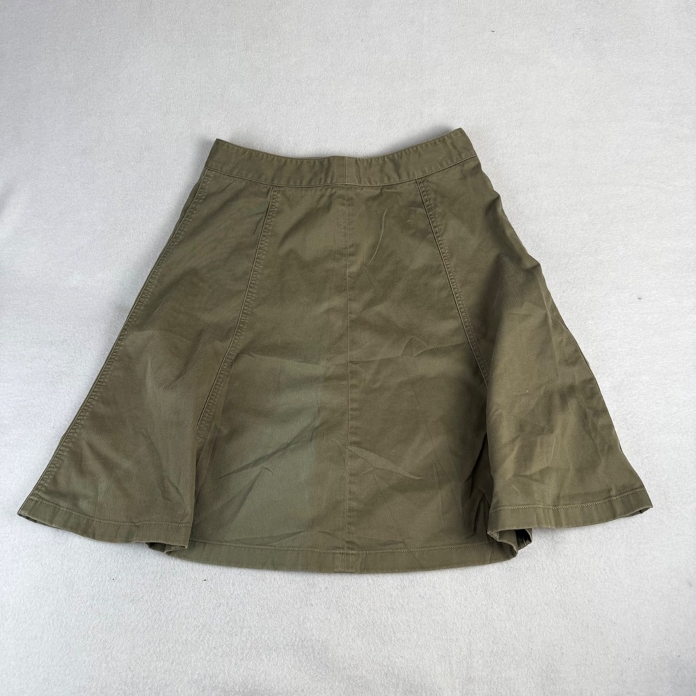 LL Bean Olive Green Cotton Twill A-Line Skirt 8 Petite Classic Fit 278096